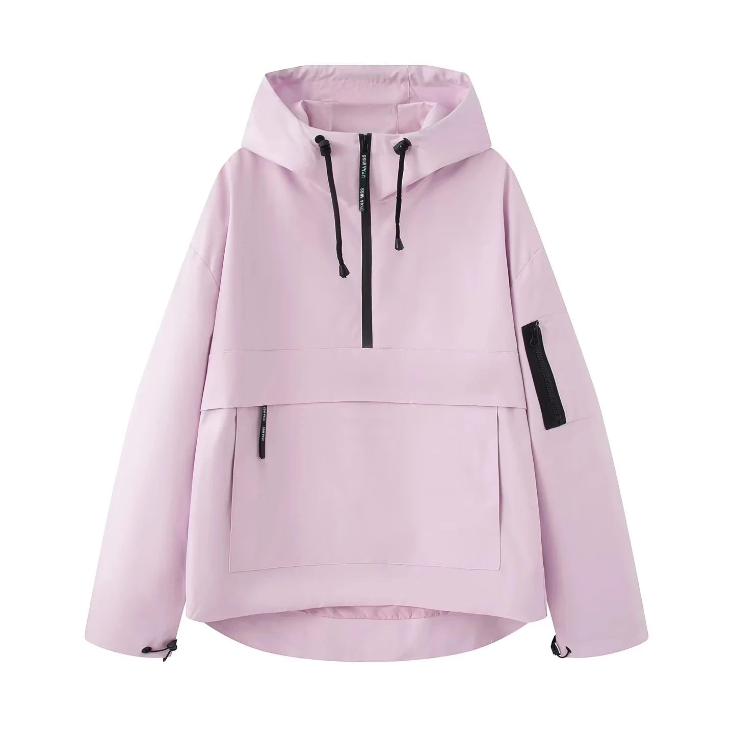 Fall 2025 Women's Casual Spor Loose Fit Stand Collar Long Sve Hooded Jaet Windbreaker Outerwear Polyester Fiber 00%
