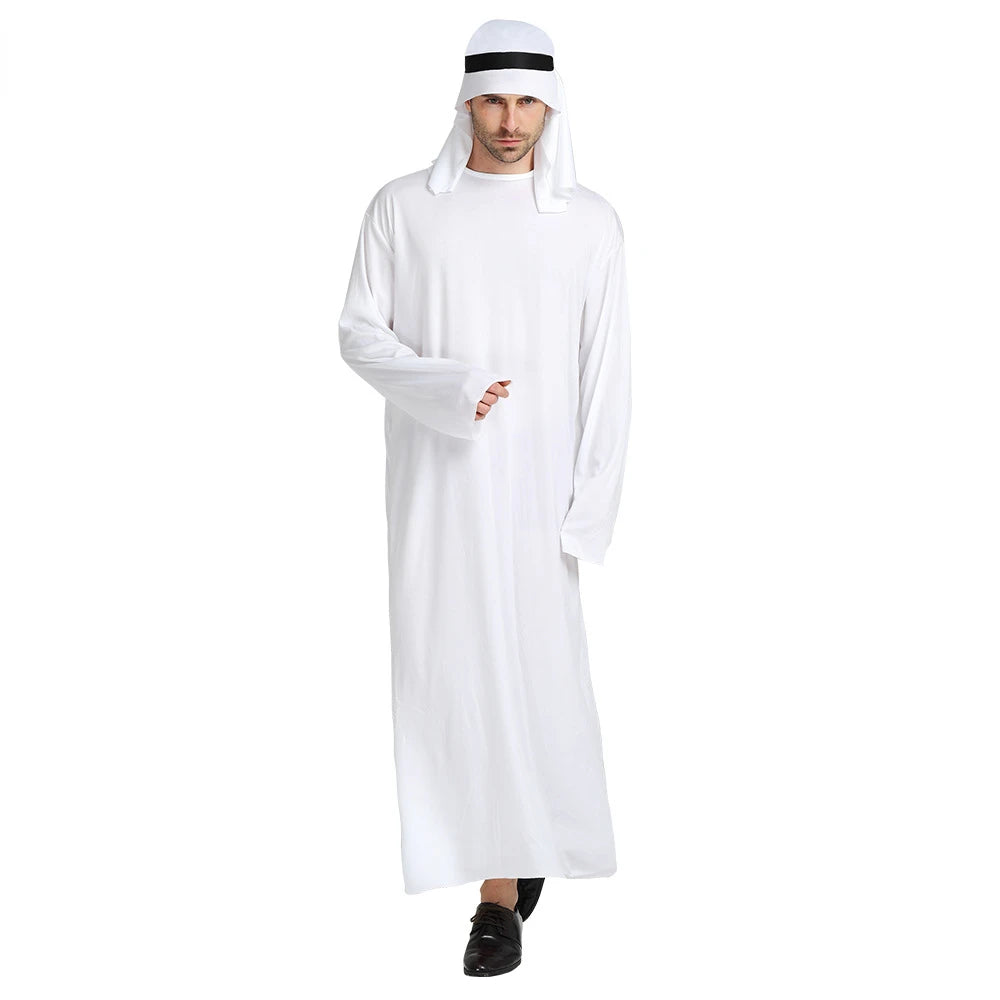 White Arabian Costume Men Robe Fancy Dress Arab Cloth Cosplay Christmas Halloween