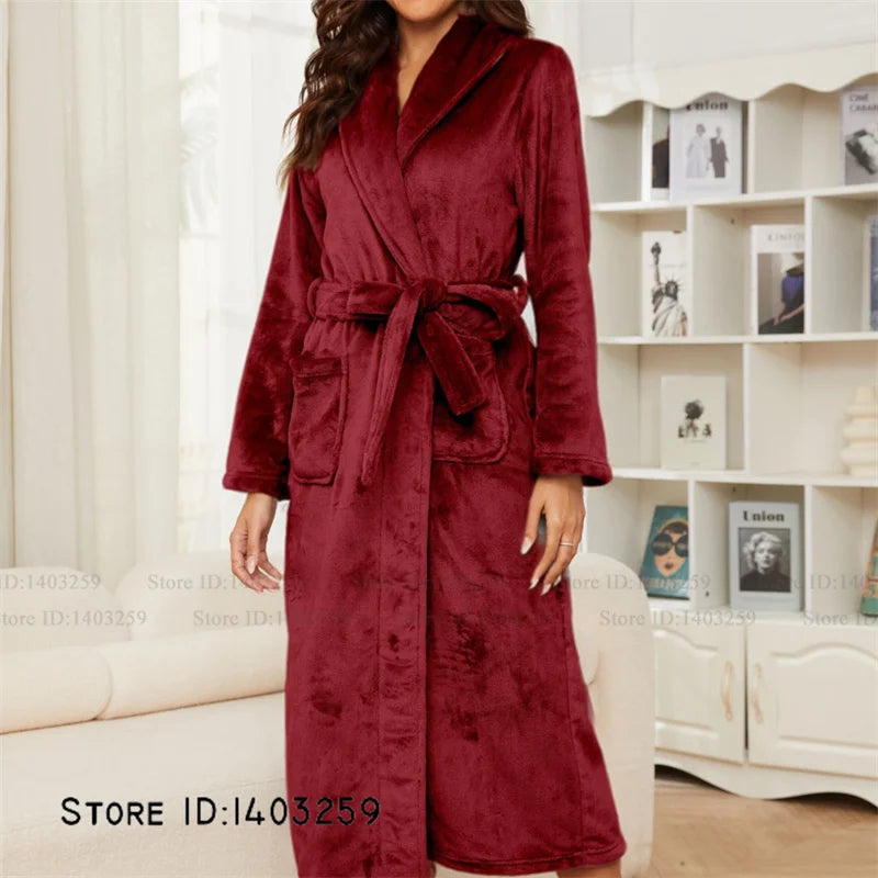 Winter Thicken Flannel Long Robe Couple Sleepwear