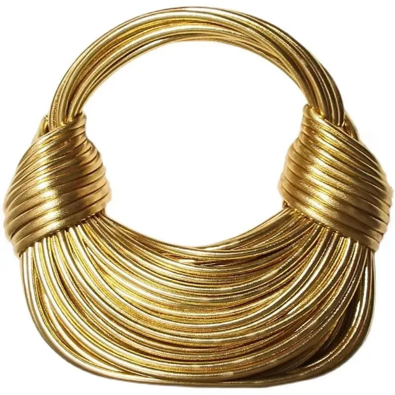 Women 2025 New Gold Luxury Designer Brand Handwoven Noodle Bags Rope Knotted Pulled Hobo Silver Evening Clutch Chic