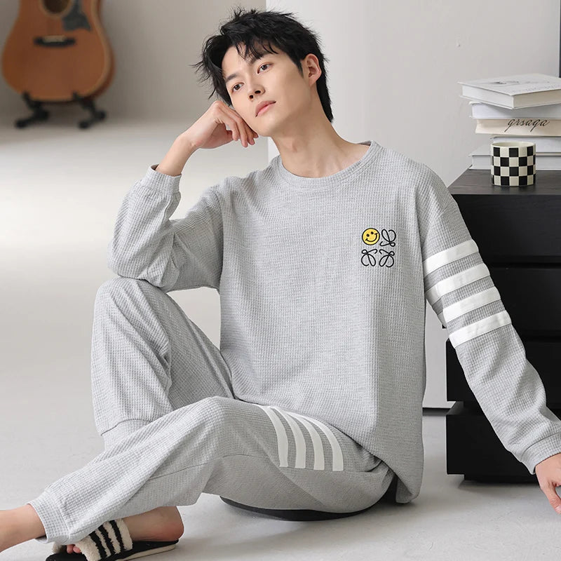 Men Pajamas Set 100% Cotton Casual Sleepwear