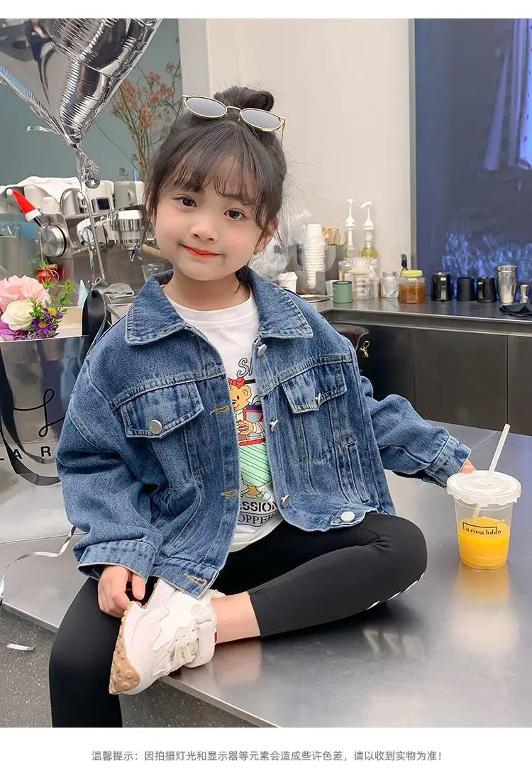 Girl Denim Jacket Spring and Autumn Children's Casual Jeans Clothes Little Girl Baby Denim Coat