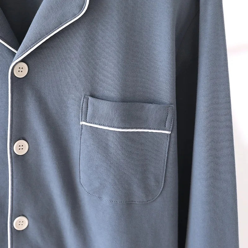 100% Cotton Men Pajamas, Thick sleepwear Long sleeved long pants for men pajamas Sleepwear 2 Piece Set Men Nightwear Loungewear