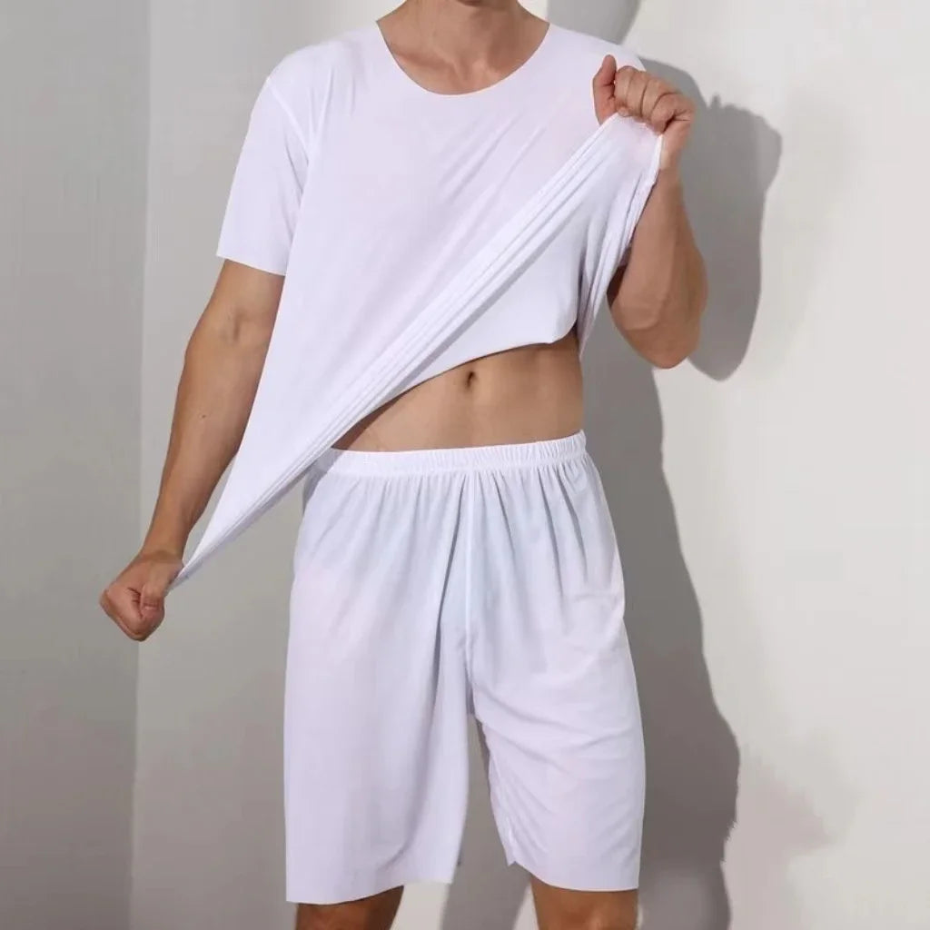 Men's two-piece ice silk pajamas
