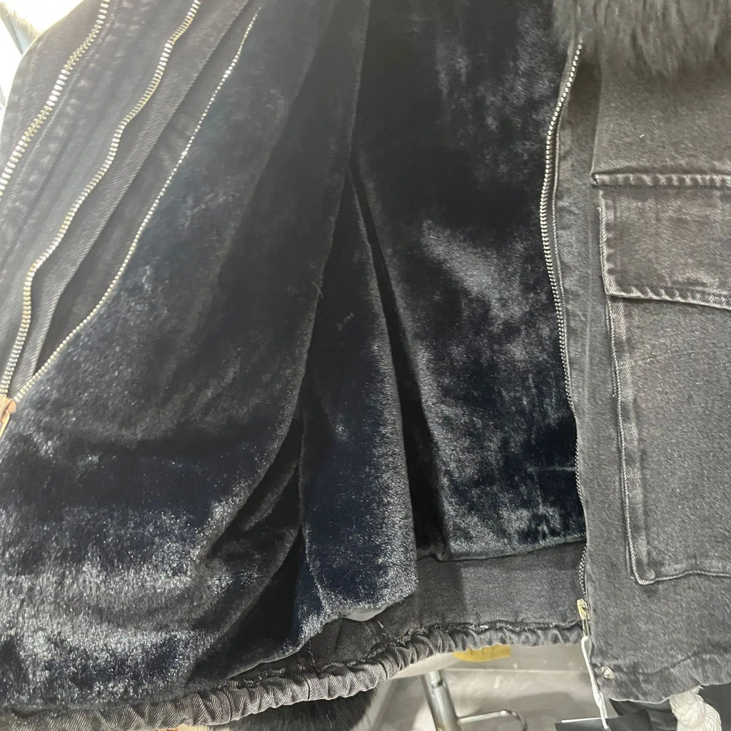 Fox Fur Denim Jacket for Women Fleece-Lined and Thickened Winter 2025 New Korean Style Loose Fit Batwing Sleeve Cotton Coat