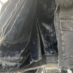 Fox Fur Denim Jacket for Women Fleece-Lined and Thickened Winter 2025 New Korean Style Loose Fit Batwing Sleeve Cotton Coat