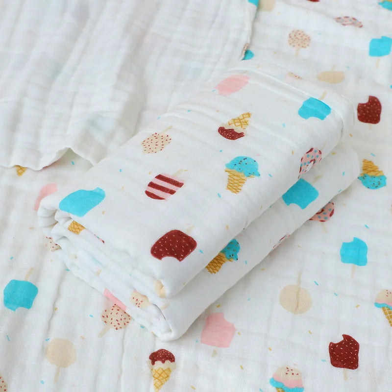 Baby Gauze Bath Towel Pure Cotton Six Layer Absorbent Towel 110cm x110cm Newborn Blanket Children Bath Towel