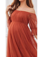 Maternity Dresses Photoshoot Off-Shoulder Tulle Maxi Dress Elegant Pregnancy Gown For Baby Shower Formal Pregnant Women Clothing