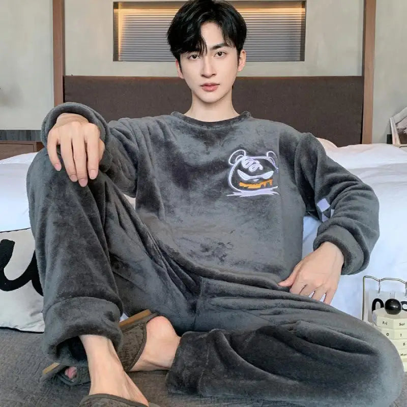 Men's Winter Pajamas Men's Sports Suit Homewear Pajamas Youth Clothes Y2K Casual Wear Full Man Tracksuit Workout Set Bathrobe