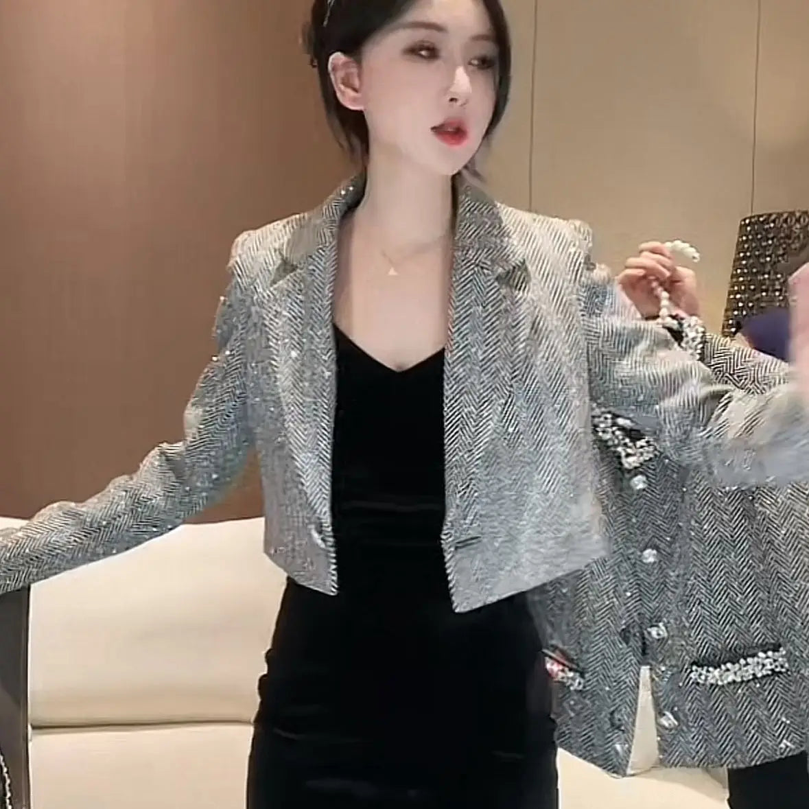 French Jacket Luxury High-end Bling Bling Coat Short Style Fragrant 2026 Spring Autumn Fashionable Long Sleeved Temperament Top