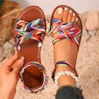 Shoes for Women 2025 Summer New Women Flat Sandals Bottom Roman Strap Sandals with Non Slip Rubber Soles Ladies Daily Sandalia