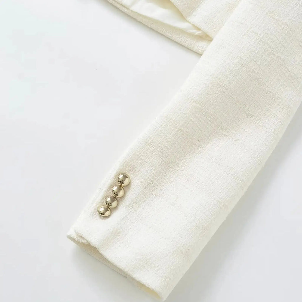 Women's Jacket Autumn New Style White Long Sleeve Button Decorative Short Jacket Aristocratic Style Personalized Fashion