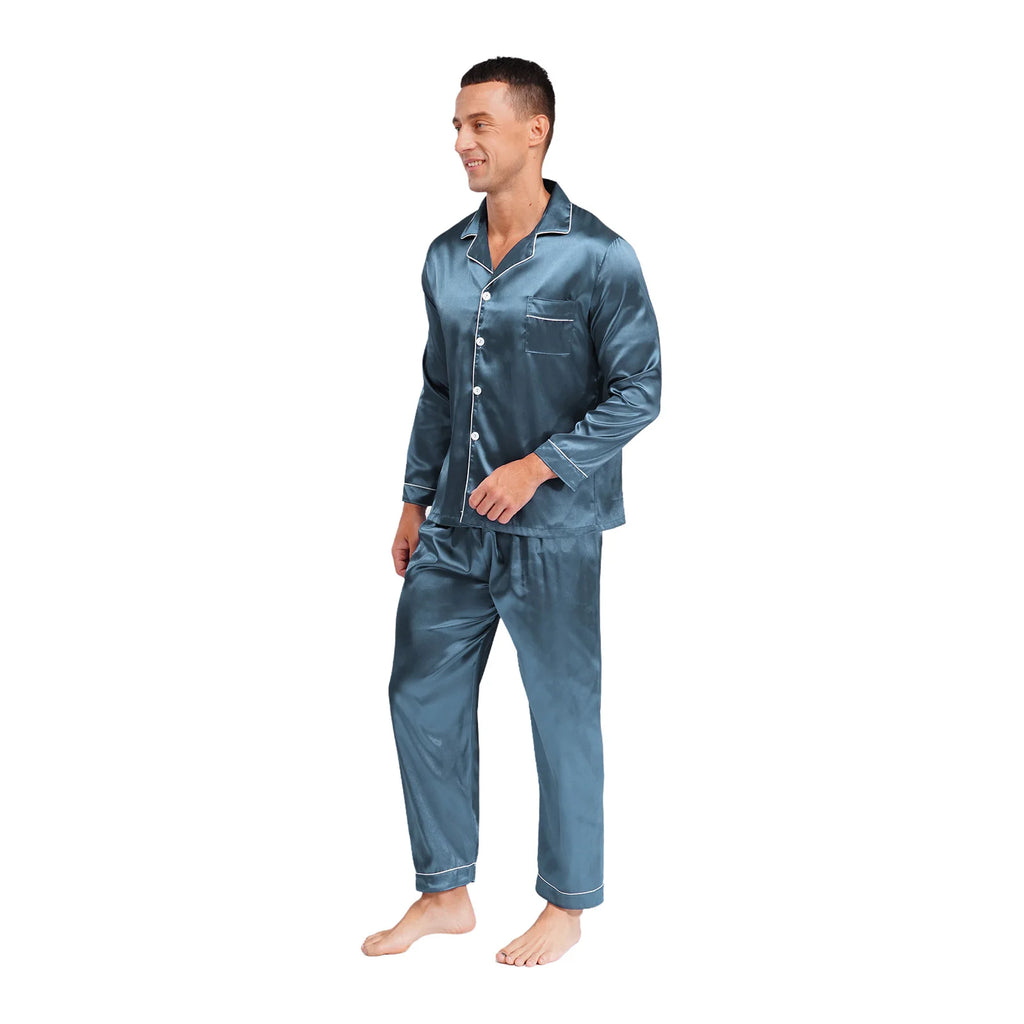 Mens Satin Pajamas Set Two Pieces Sleepwear