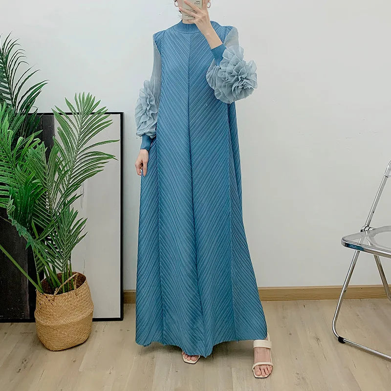 YUDX Hot Sales 2024 Summer New Pleated Formal Dresses for Women Mesh Petal Sleeve Solid Evening Party Long Maxi Dresses