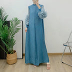 YUDX Hot Sales 2024 Summer New Pleated Formal Dresses for Women Mesh Petal Sleeve Solid Evening Party Long Maxi Dresses