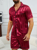 Men's Pajamas Set Summer Sleepwear Sleeve Button-Up Top & Shorts