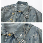 Cowgirl Streetwear Blue Denim Jacket Girl Harajuku Washed Distressed Jacket For Kids Child Gothic Punk Ripped Jeans Coat 5-14 T