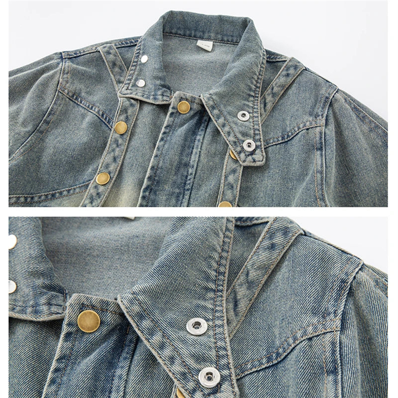 Cowgirl Streetwear Blue Denim Jacket Girl Harajuku Washed Distressed Jacket For Kids Child Gothic Punk Ripped Jeans Coat 5-14 T