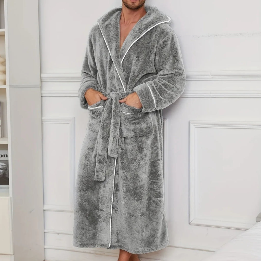 Men's Autumn/Winter New Style Comfortable Cotton Flannel Robe Luxury Open-Front Couples Robe Men's Warm Bathrobe Nightwear