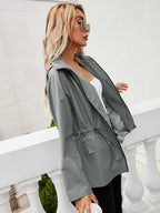 Hooded Zipper Waist Waterproof Raincoat Outdoor Sports Mountaineering Coat Women