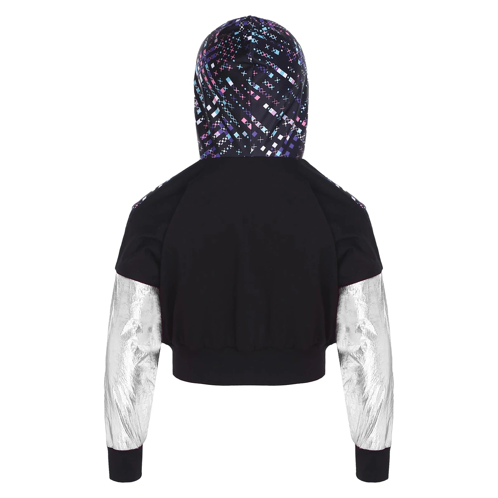 Girls Fashion Print Short Jacket Casual Coat Hooded Tops Long Sleeve Zipper Jacket Outerwear Jazz Dance Performance Costume
