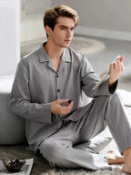 Men's Pajamas Can Be Worn Outside in Spring and Autumn, Cardigan Long-Sleeved New Casual Home Wear Men's Autumn and Winter Suits
