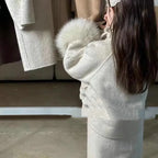 Girl's Set Made of Fabric with Cotton Clip Thickened Woolen Jacket and Dress New Fashion Trend for 2024 Winter Clothing