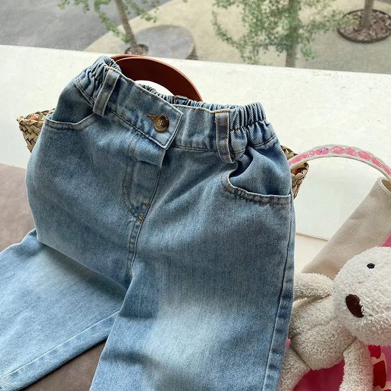 New Kids Jeans 2-6 Years Childrens Loose Wide Leg Pants Girls Simple Solid Color Trousers Fashion Jeans