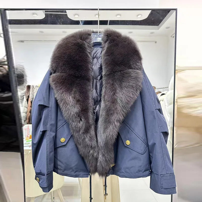 New Fashion Lady Winter Parkas Elegant Fox Fur Overcoat Zip Liner Warm Jacket Women Coats 2025 Outerwear Parka Street wear