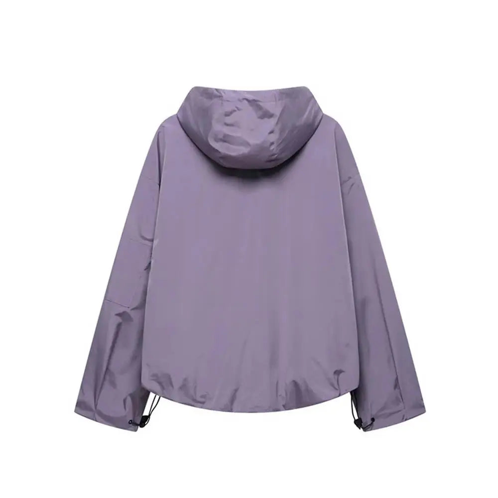 Fall 2025 Women's Casual Spor Loose Fit Stand Collar Long Sve Hooded Jaet Windbreaker Outerwear Polyester Fiber 00%