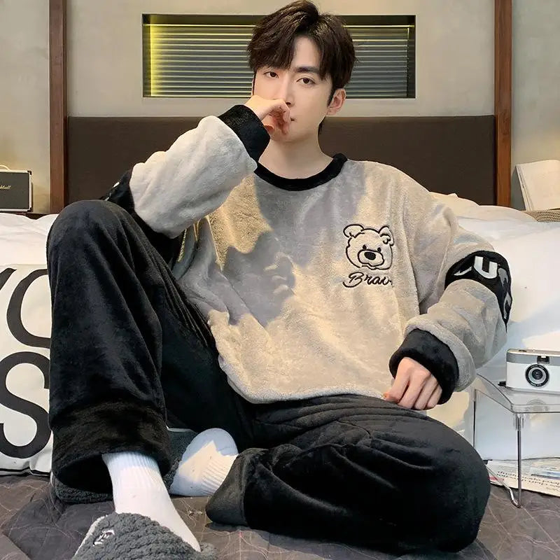 Men's Winter Pajamas Men's Sports Suit Homewear Pajamas Youth Clothes Y2K Casual Wear Full Man Tracksuit Workout Set Bathrobe