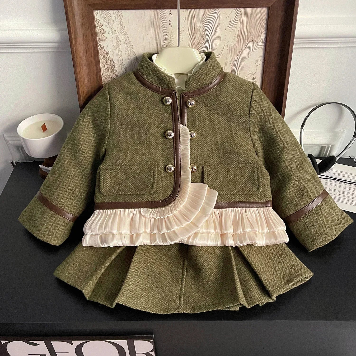 Girls Sets New Autumn and Winter Clothing Korean Children Temperament Top Coat Solid Color Skirt Two Piece Childrens Sets
