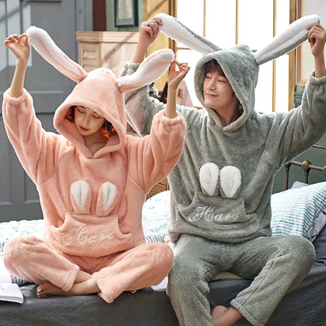 Couples Pajamas Women Men Winter Thicken Pyjamas Sleepwear
