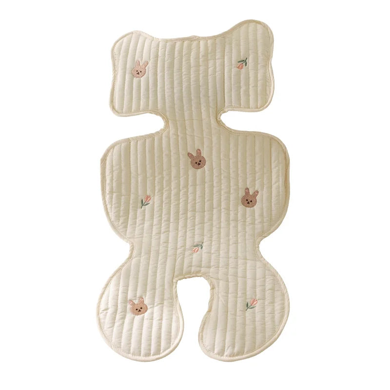 Baby Stroller Seat Cushion Pad Bear Bunny Embroidery All Seasons Cotton Breathable Cart Mattress Infant Newborn Pram Accessories