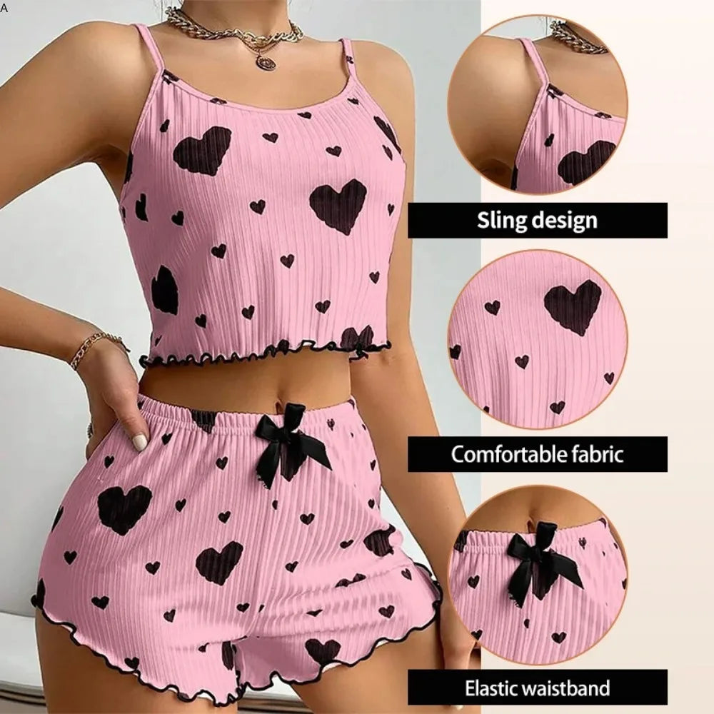 Women's Pajamas Set Sleepwear 2 PCS Short Tank Tops And Short
