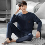 Fashion Lounge Pajamas Sets Men's Spring New Long-sleeved Tops with Trousers Cotton Homewear Comfort Simple Sleepwear Two Pieces