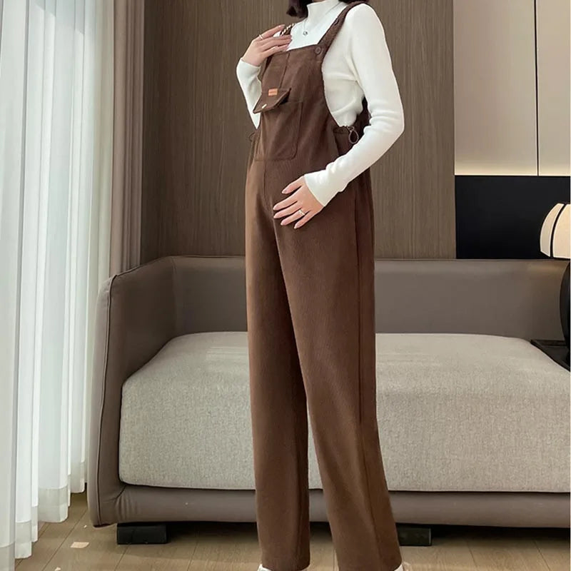 Pregnant Maternity Casual Corduroy Trousers Suspender Overalls Bib Trouser Autumn and Winter Maternity Clothing Pants Jumpsuit