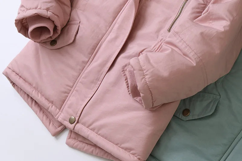 2025 Autumn Winter Girl Jacket Coat Faux Fur Hooded Plus Velvet Thicken Warm Jacket For Girl 4-14 Year Kids Teenager Girl Parka