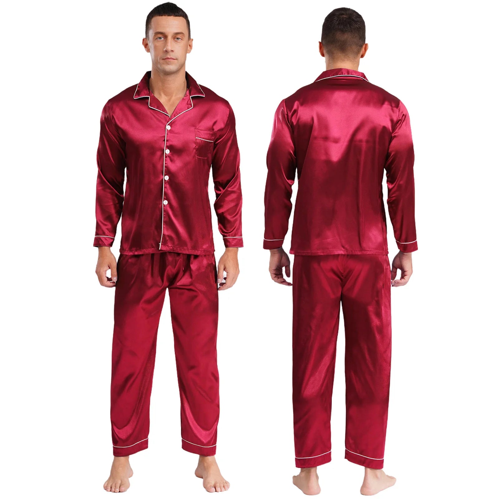 Mens Satin Pajamas Set Two Pieces Sleepwear