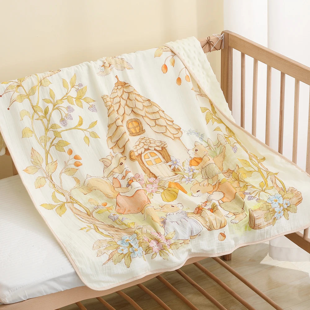 Baby A-level crepe fabric, holding the child, wrapped in a bean velvet blanket, kindergarten baby cartoon, thick and warm fabric