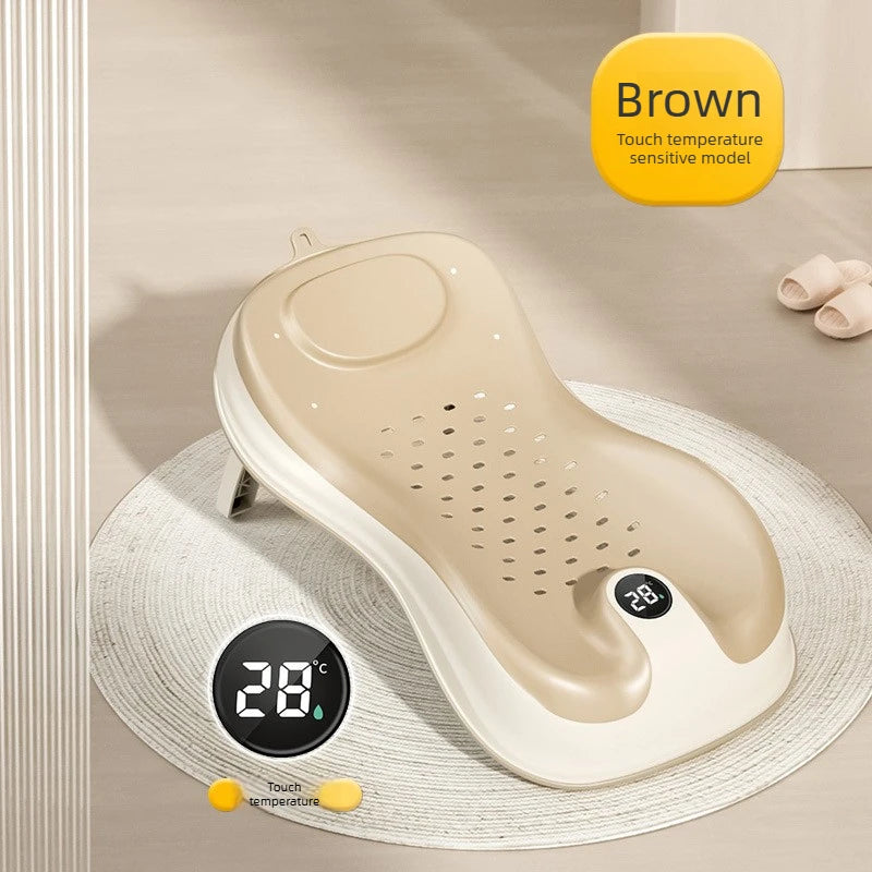 Baby Temperature-Sensing Bath Rack, Reclining/Lying Design, Universal For Bathtubs, Non-Slip Pad, Suitable For Newborns.