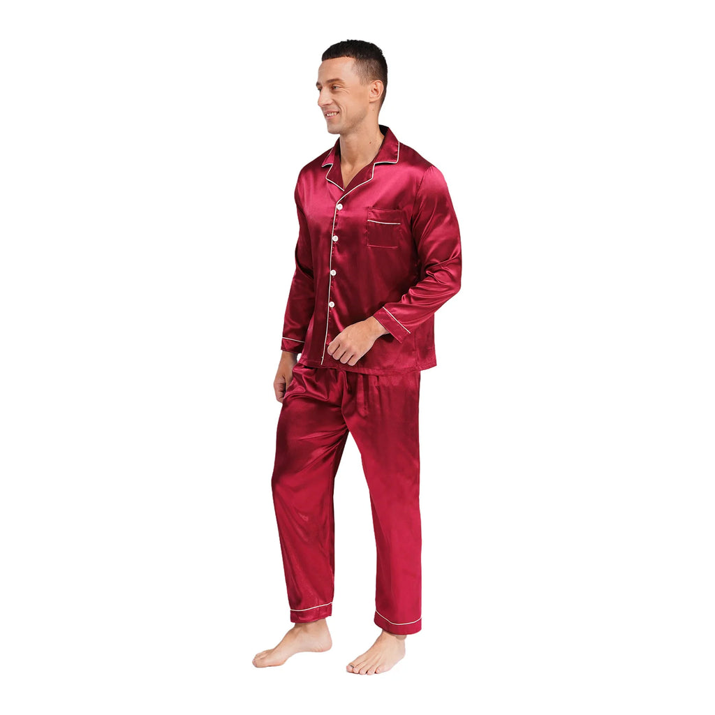 Mens Satin Pajamas Set Two Pieces Sleepwear