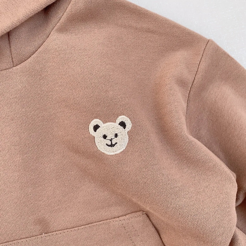 2024 Spring New Baby Boy Bear Hooded Sweatshirt Toddler Girls Cotton Clothes Embroidery Tops Kids Hoodies Outwear