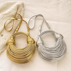 Women 2025 New Gold Luxury Designer Brand Handwoven Noodle Bags Rope Knotted Pulled Hobo Silver Evening Clutch Chic