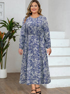 Plus Size Paisley Print Maxi Dress Women Long Sleeve Round Neck Loose Fit Boho Dress Casual Daily Wear