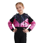 Girl Hooded Tops Long Sleeve Zipper Jacket Fashion Print Short Jacket Casual Coat Outerwear Jazz Dance Performance Costume