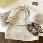 Girl's Set Made of Fabric with Cotton Clip Thickened Woolen Jacket and Dress New Fashion Trend for 2024 Winter Clothing