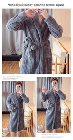 Men's Robes Long Sve Coral Fce Robe Thi Warm Batobe Luxury Home Clothes Morning Gown Mid-Length Fiber Winter Wear Bathrobe Men