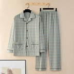 Men's Thin Cotton Pajamas Long Sve Long Pants Two-Piece Set Casual
