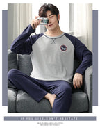 Fashion Lounge Pajamas Sets Men's Spring New Long-sleeved Tops with Trousers Cotton Homewear Comfort Simple Sleepwear Two Pieces